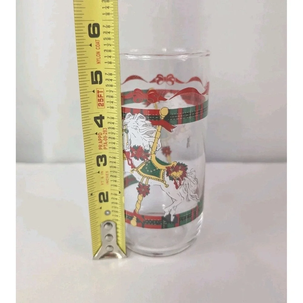 Vintage House of Lloyd Christmas Carousel Horses Tumbler Set of‎ 8 Glasses 1990